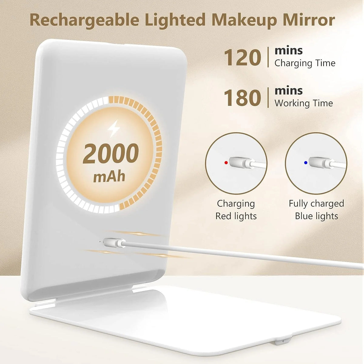 Lighted Makeup Mirror 10X Magnification Adjustable LED Rechargeable