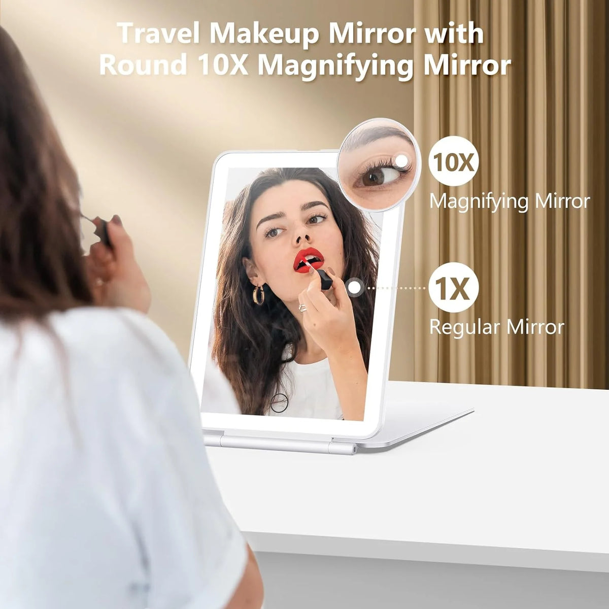 Lighted Makeup Mirror 10X Magnification Adjustable LED Rechargeable