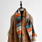 Lightweight Microfiber Fringed Horse Print Shawl Scarf