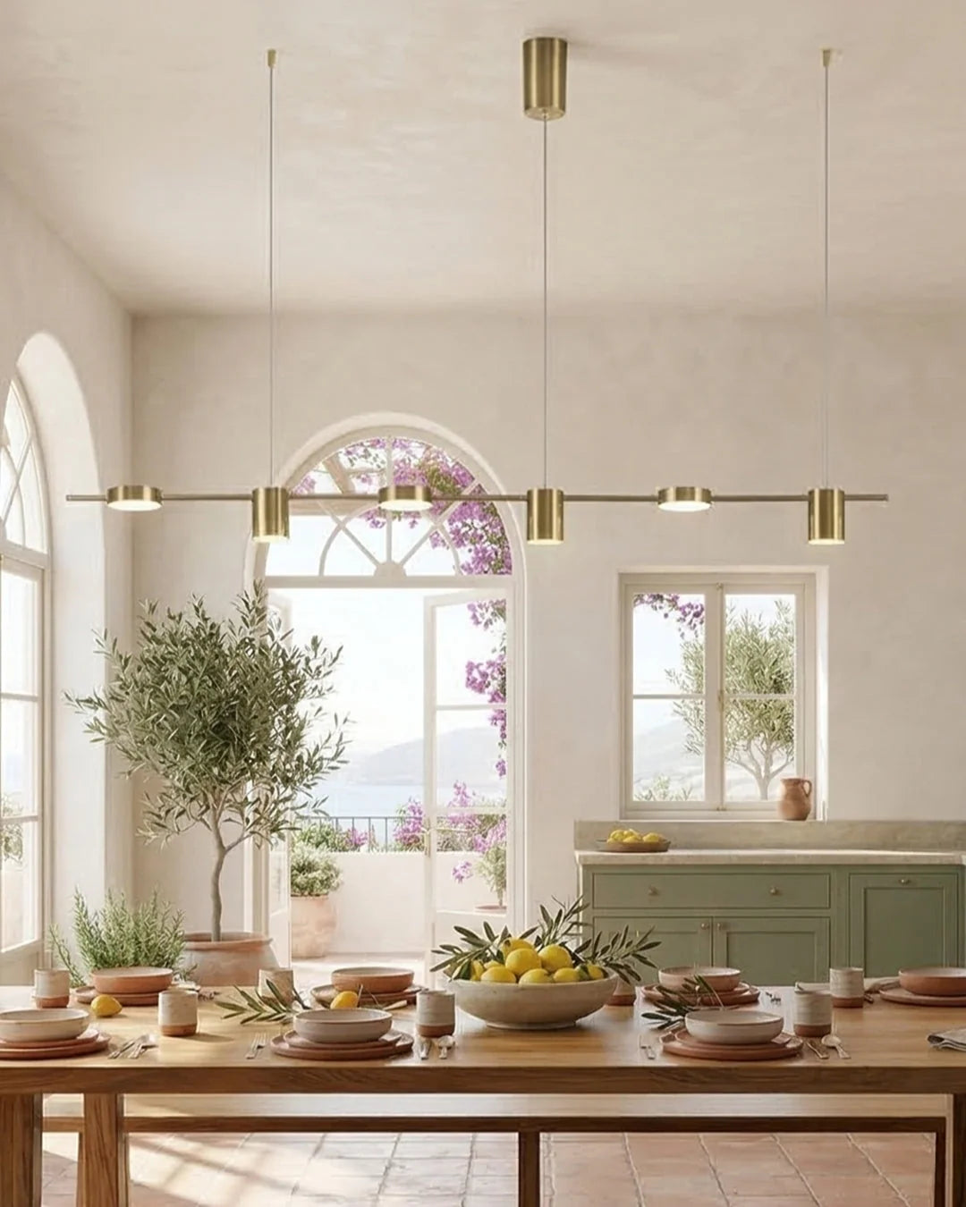 Linear LED Pendant Light Adjustable Height Three-Color Dimmable