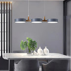 Linear Pendant Light Solid Wood Beam Staggered Metal Shades