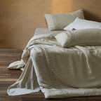 Linen Bedding Set Stonewashed Ruffle Trim Duvet & Pillowcases