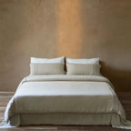 Linen Bedding Set Stonewashed Ruffle Trim Duvet & Pillowcases