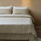 Linen Bedding Set Stonewashed Ruffle Trim Duvet & Pillowcases