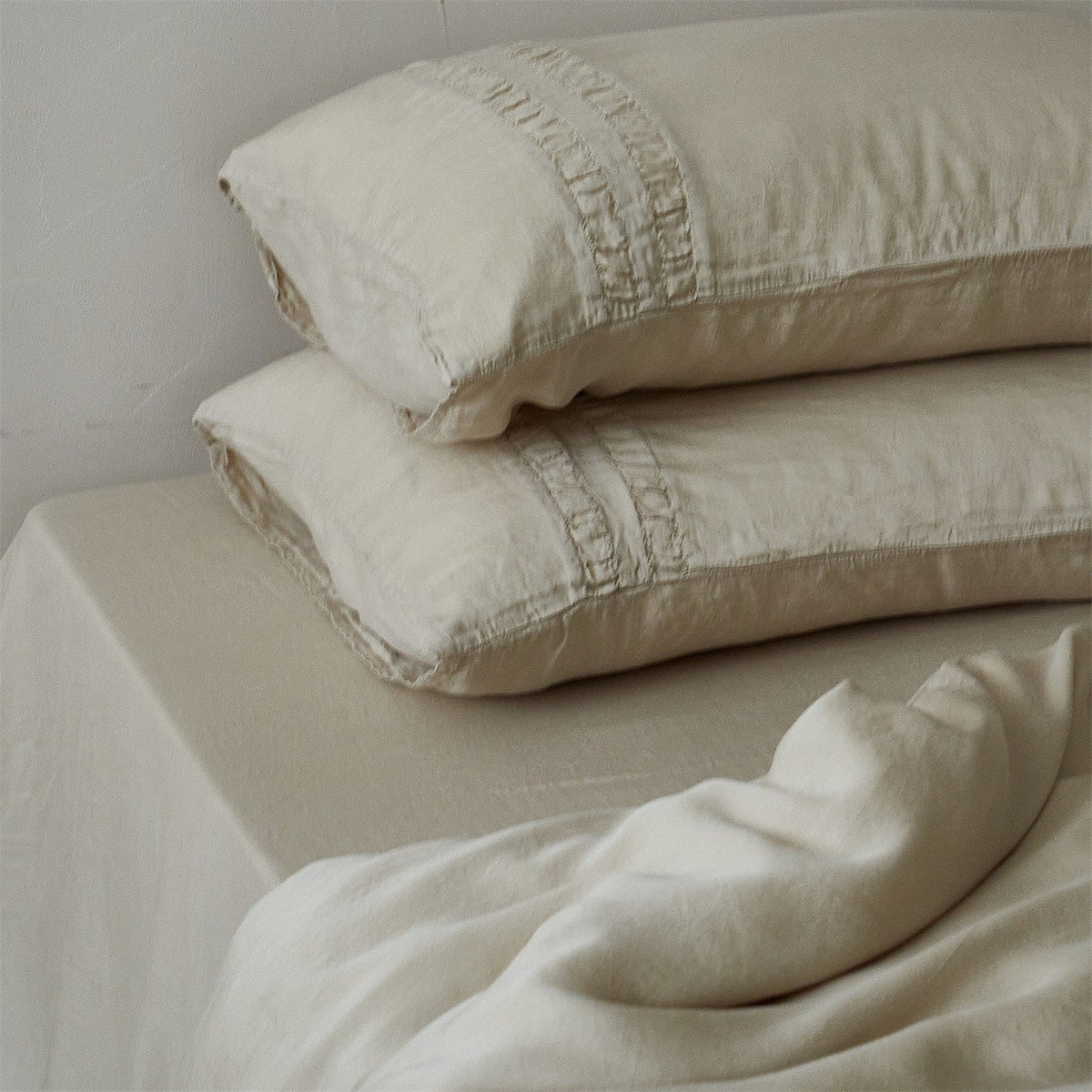 Linen Bedding Set Stonewashed Ruffle Trim Duvet & Pillowcases
