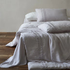 Linen Bedding Set Stonewashed Ruffle Trim Duvet & Pillowcases