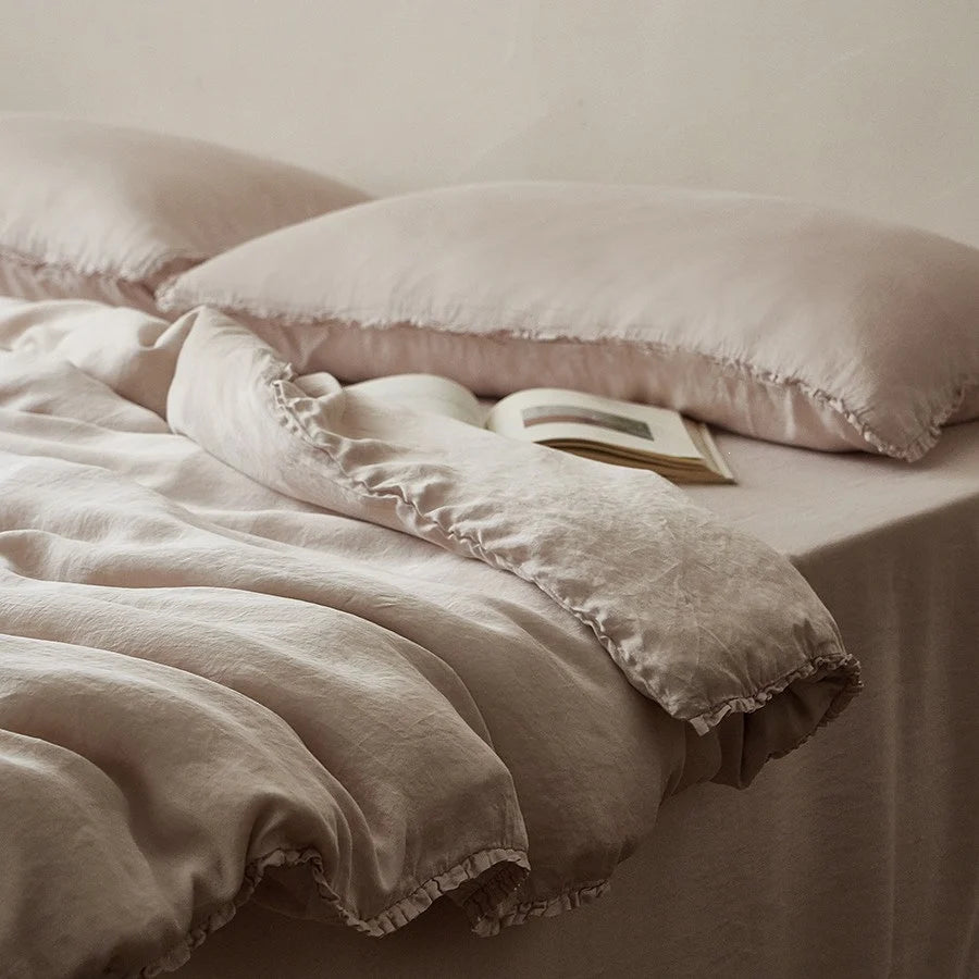 Linen Bedding Set Washed Breathable Concealed Zipper