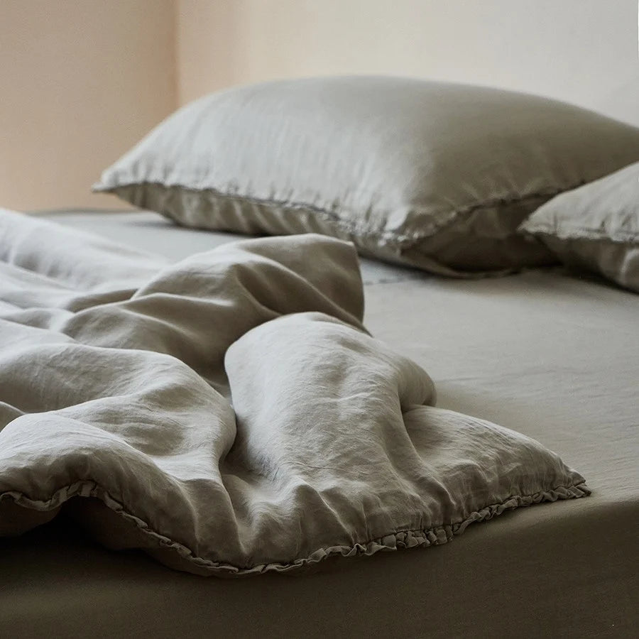 Linen Bedding Set Washed Breathable Concealed Zipper