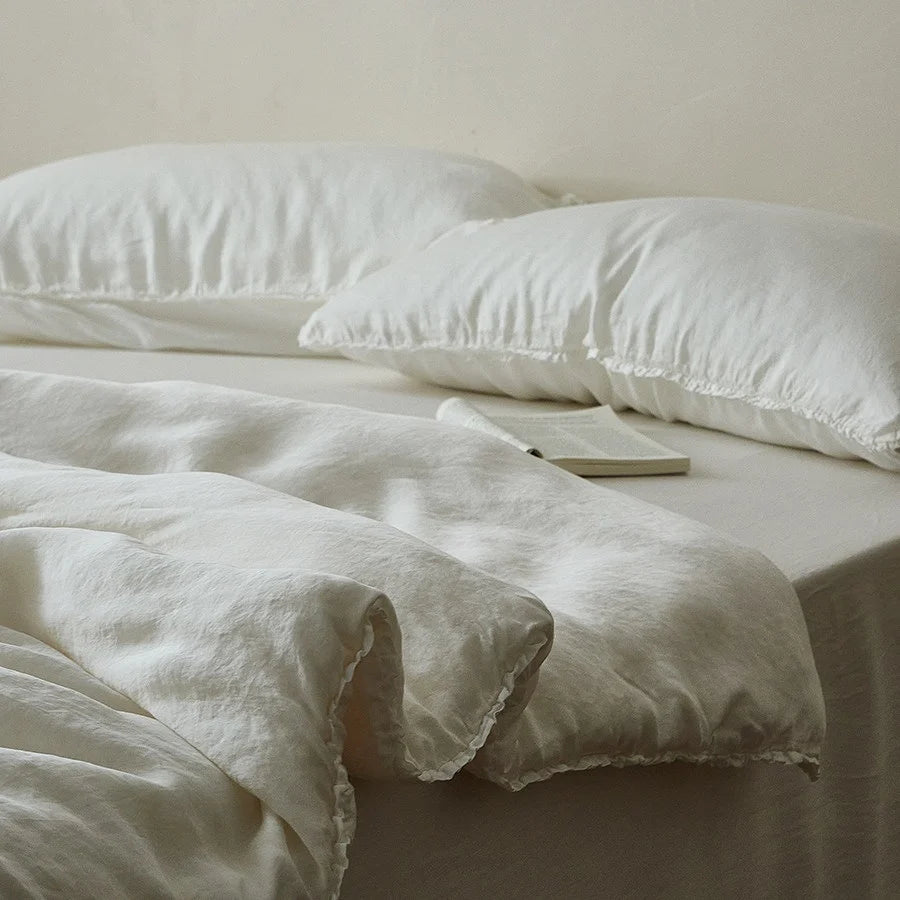 Linen Bedding Set Washed Breathable Concealed Zipper