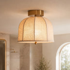 Linen & Gold Flush Mount Ceiling Light (LED Compatible)
