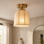 Linen & Gold Flush Mount Ceiling Light (LED Compatible)