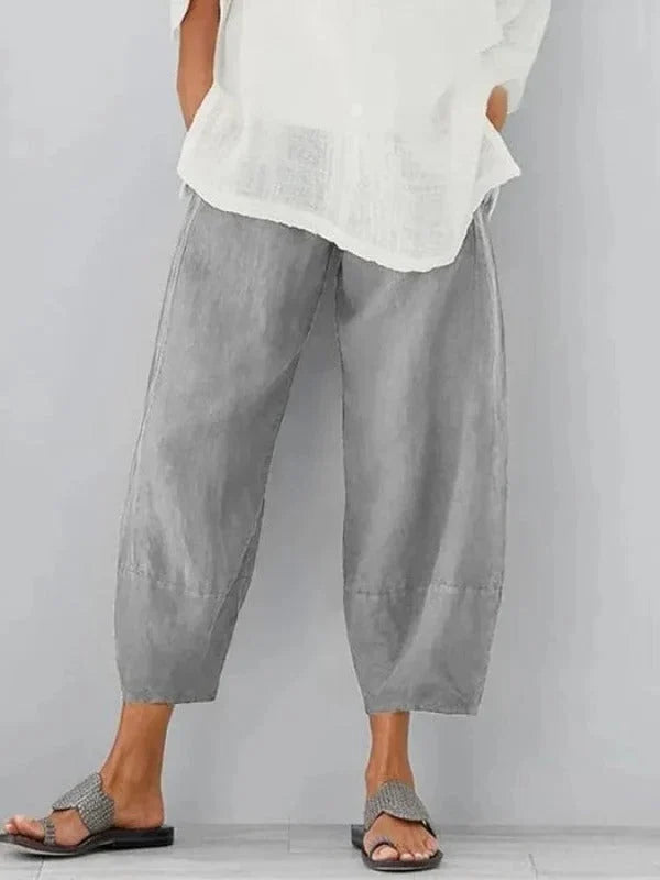Linen Pants Breathable Relaxed Straight Leg Adjustable Waist