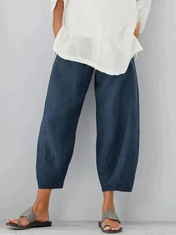 Linen Pants Breathable Relaxed Straight Leg Adjustable Waist