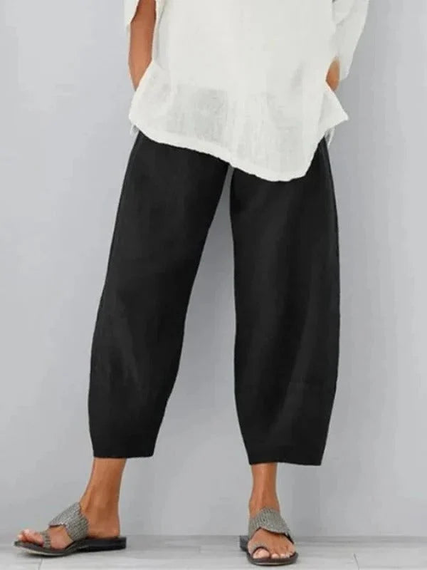 Linen Pants Breathable Relaxed Straight Leg Adjustable Waist
