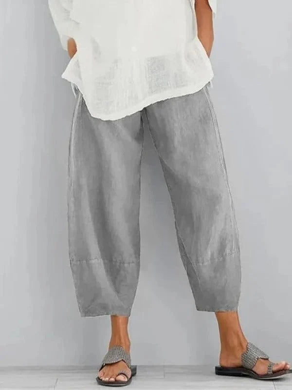 Linen Pants Breathable Relaxed Straight Leg Adjustable Waist
