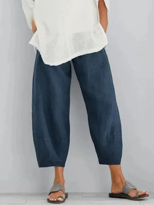 Linen Pants Breathable Relaxed Straight Leg Adjustable Waist