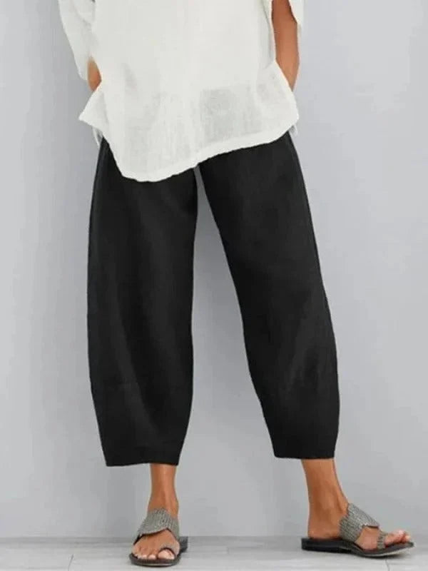 Linen Pants Breathable Relaxed Straight Leg Adjustable Waist