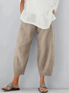 Linen Pants Relaxed Straight Leg Adjustable Waistband