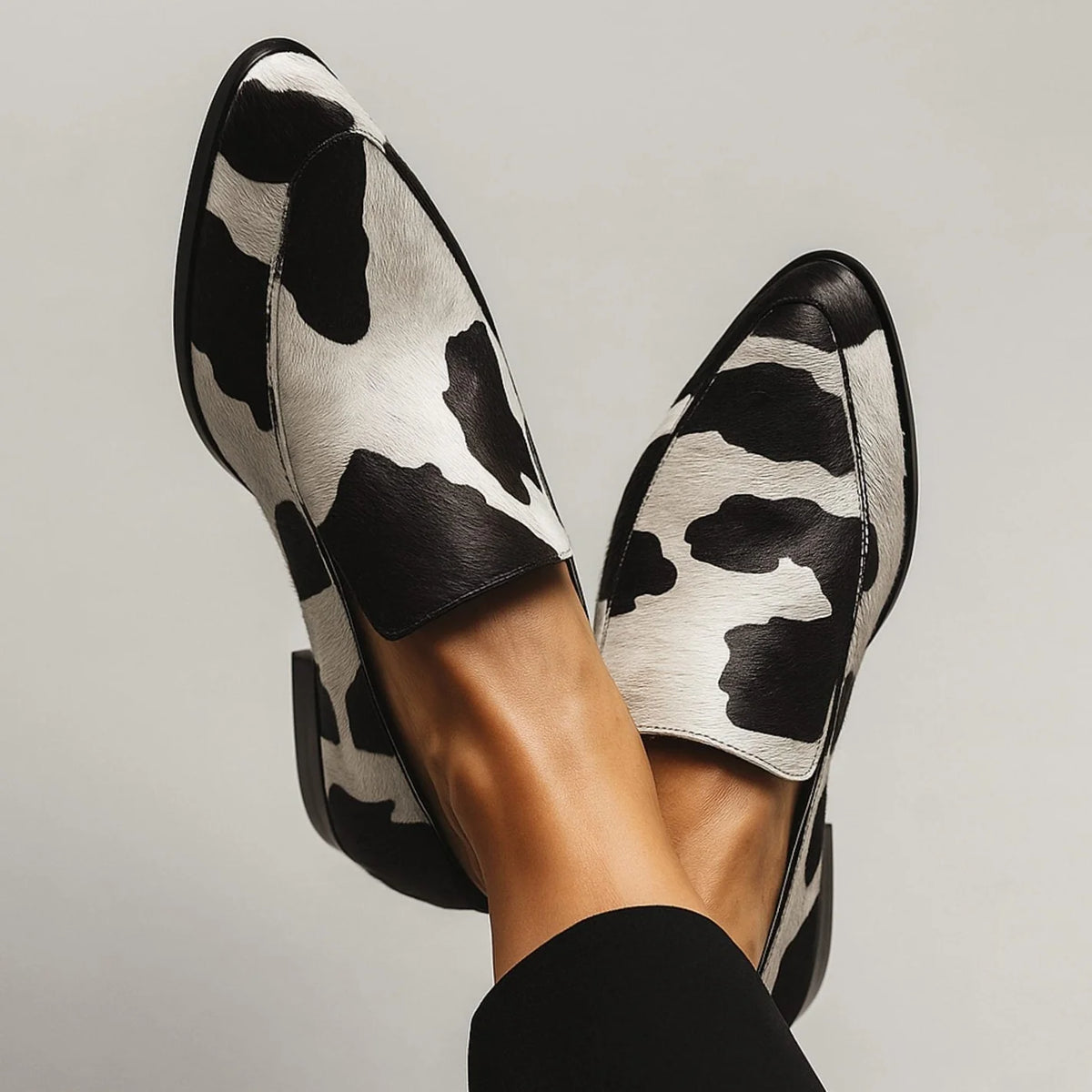 Loafers Slip-On Pointed Toe Cow Print