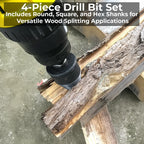 Log Splitting Drill Bit High-Carbon Steel & Interchangeable Shanks