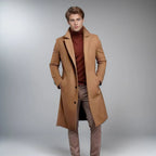 Long Coat Wool Blend Tailored Fit Lapel Collar