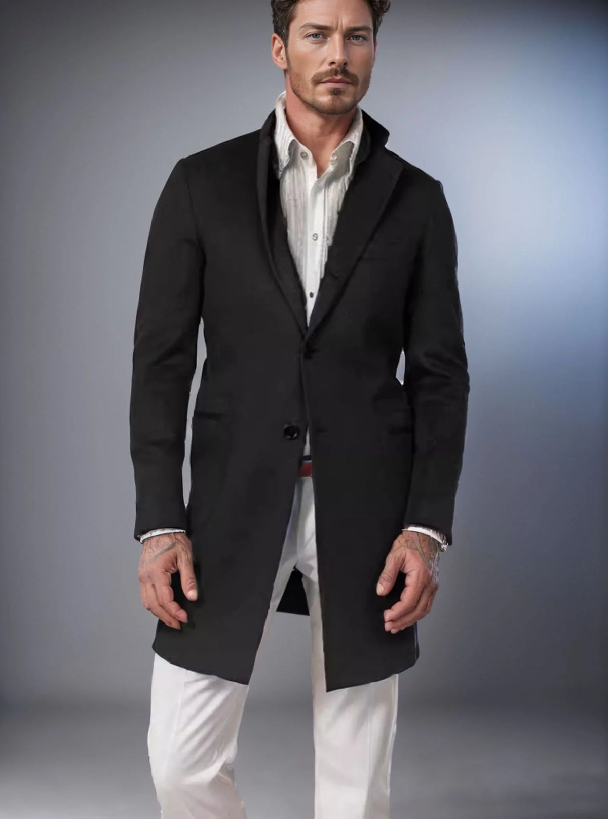 Long Coat Wool Blend Tailored Fit Lapel Collar