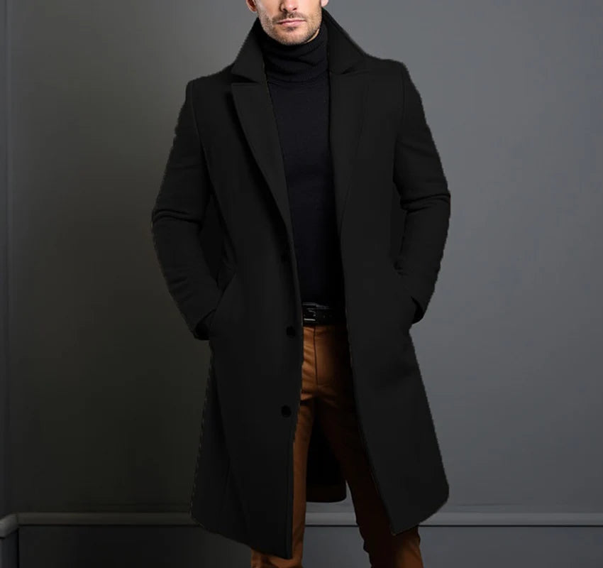 Long Coat Wool Blend Tailored Fit Lapel Collar