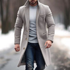 Long Coat Wool Blend Tailored Fit Lapel Collar