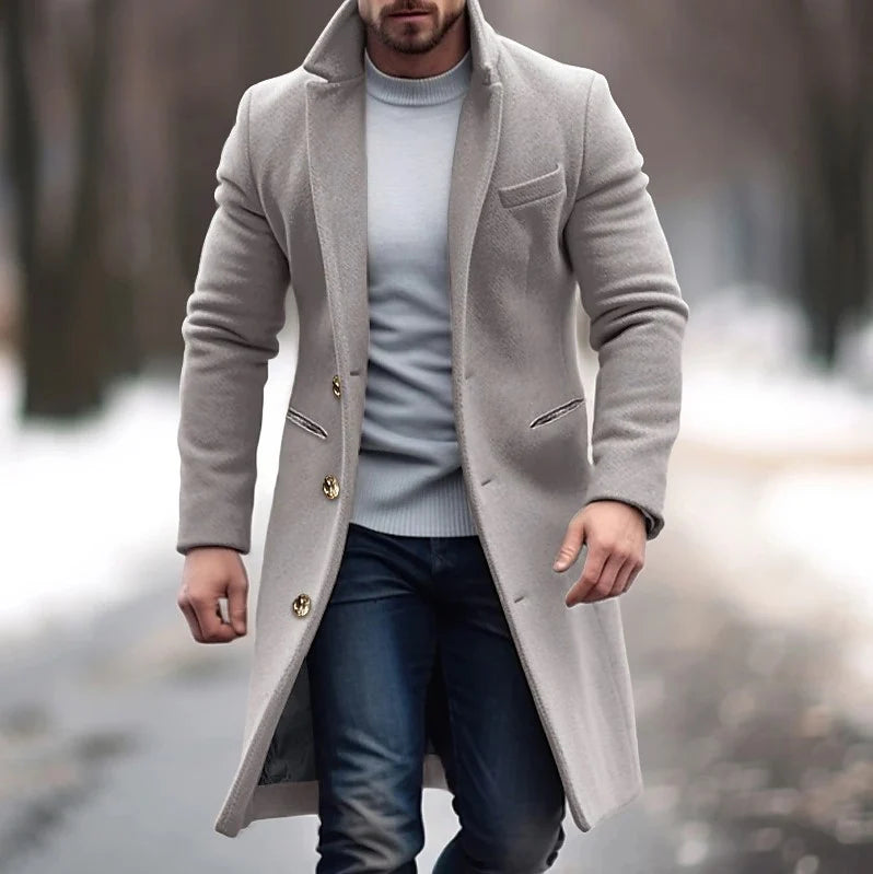 Long Coat Wool Blend Tailored Fit Lapel Collar