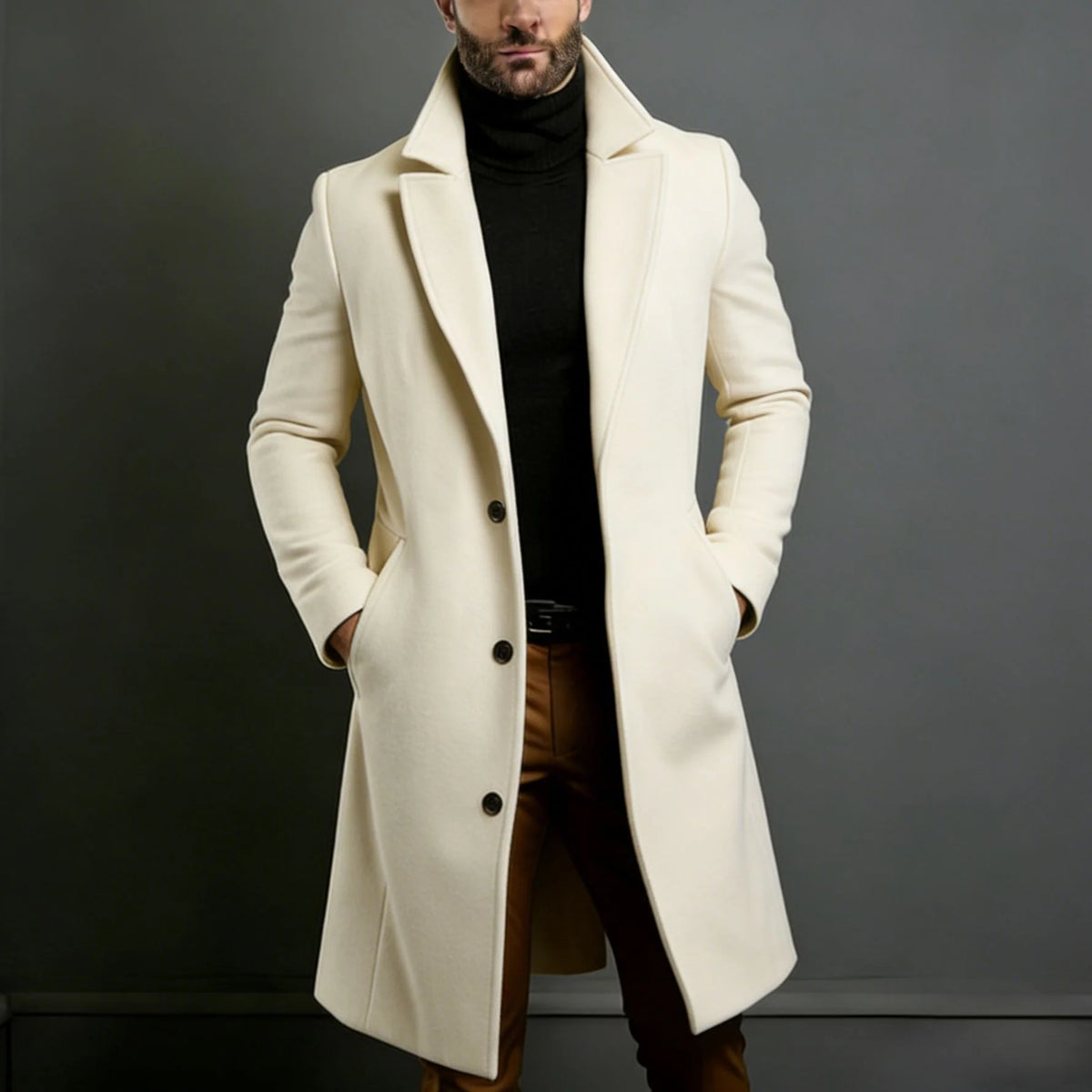 Long Coat Wool Blend Tailored Fit Lapel Collar