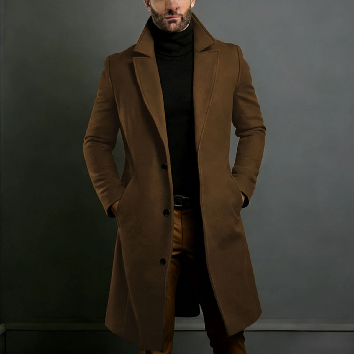 Long Coat Wool Blend Tailored Fit Lapel Collar