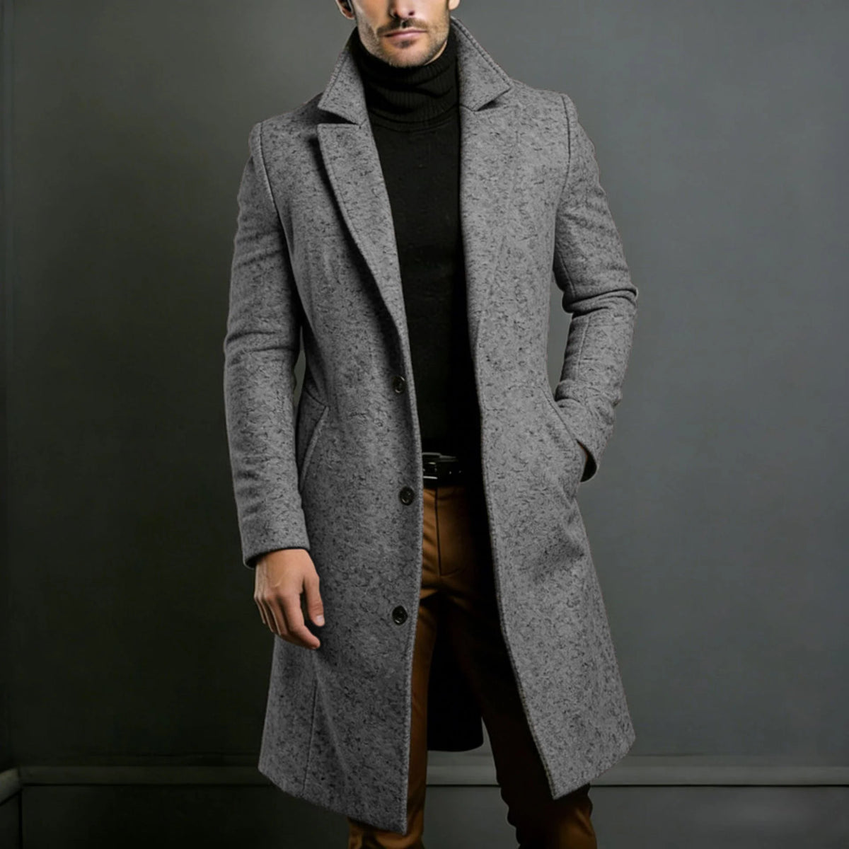 Long Coat Wool Blend Tailored Fit Lapel Collar