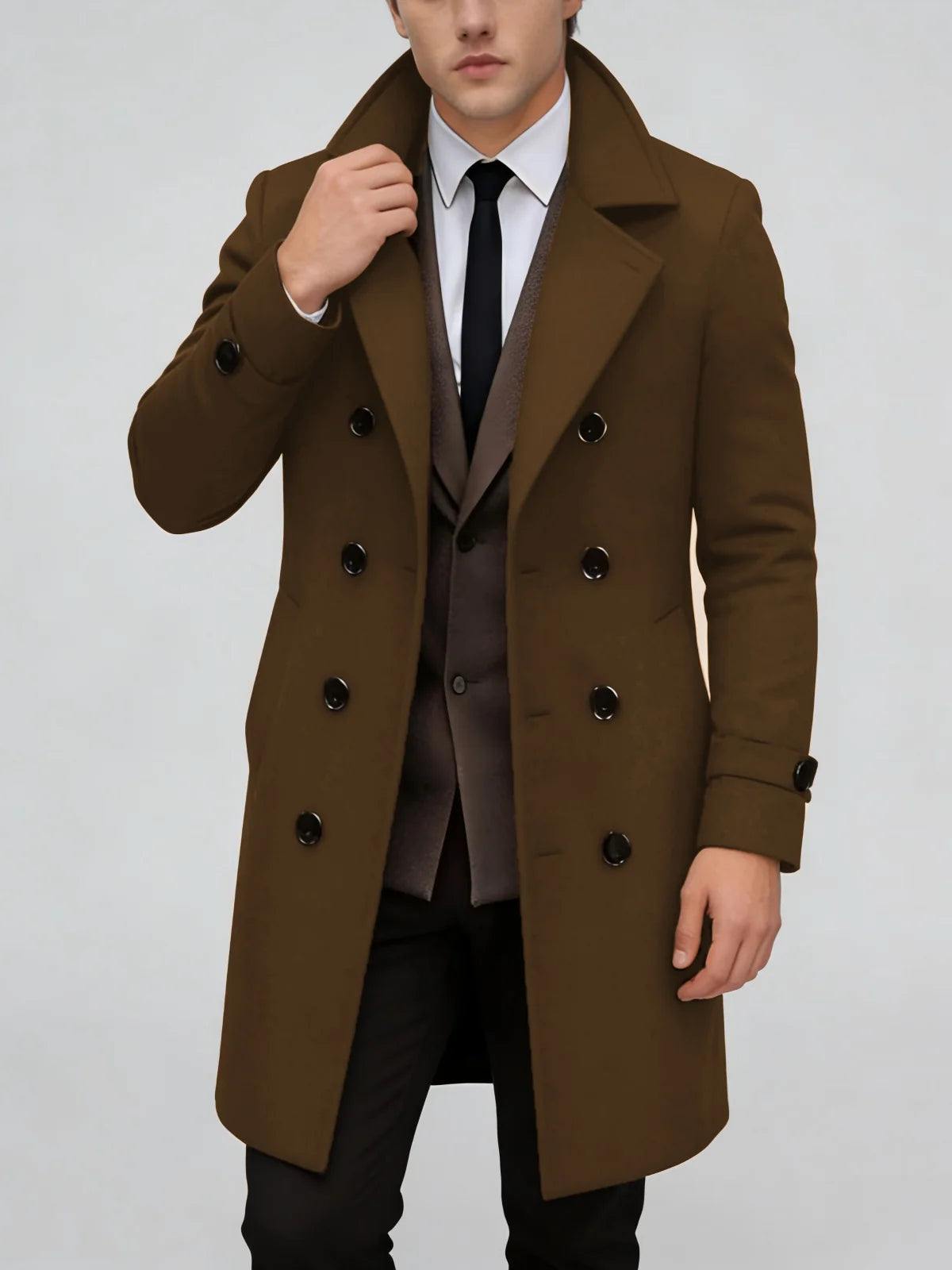Long Coat Wool Blend Tailored Fit Lapel Collar