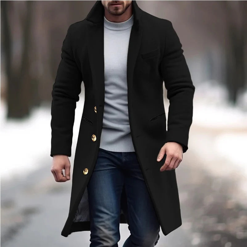 Long Coat Wool Blend Tailored Fit Lapel Collar