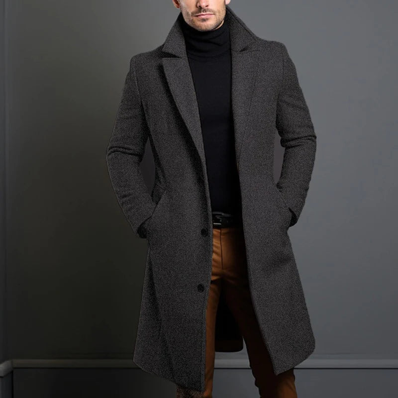 Long Coat Wool Blend Tailored Fit Lapel Collar