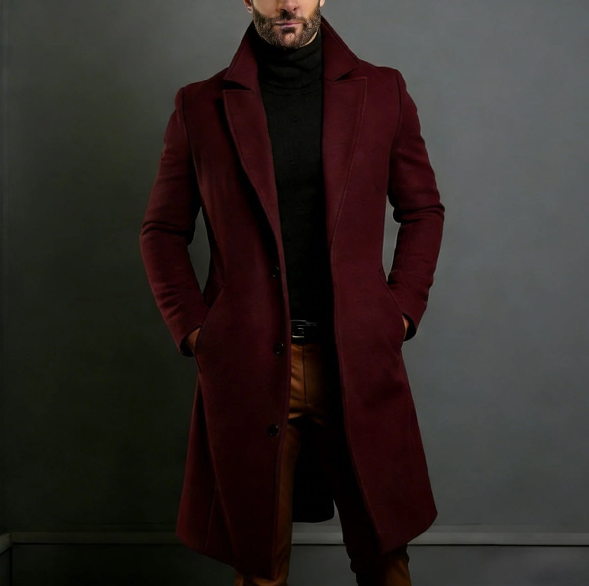 Long Coat Wool Blend Tailored Fit Lapel Collar