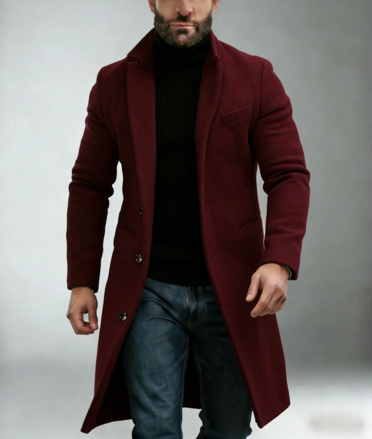 Long Coat Wool Blend Tailored Fit Lapel Collar