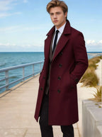 Long Coat Wool Blend Tailored Fit Lapel Collar