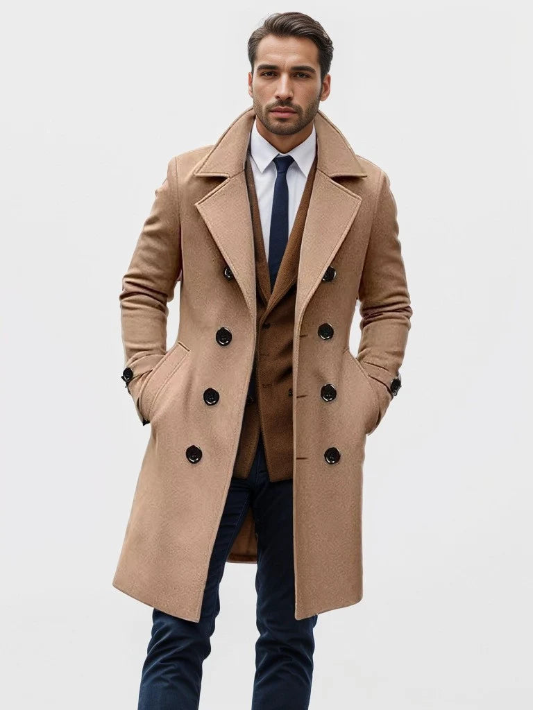 Long Coat Wool Blend Tailored Fit Lapel Collar
