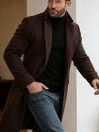 Long Coat Wool Blend Tailored Fit Lapel Collar