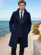 Long Coat Wool Blend Tailored Fit Lapel Collar