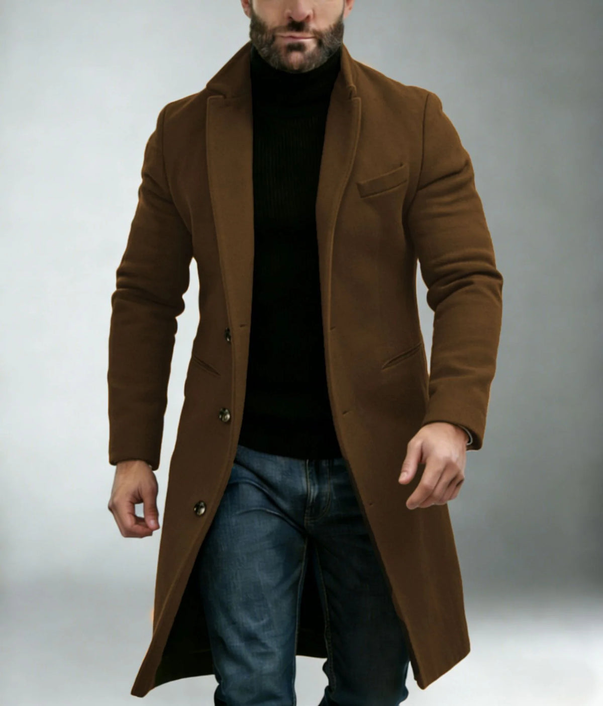 Long Coat Wool Blend Tailored Fit Lapel Collar