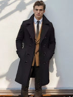 Long Coat Wool Blend Tailored Fit Lapel Collar