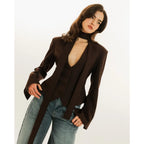 Long Sleeve Blazer Tailored Fit & Attached Scarf