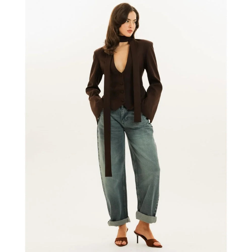 Long Sleeve Blazer Tailored Fit & Attached Scarf