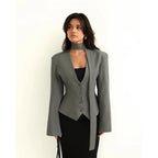 Long Sleeve Blazer Tailored Fit & Attached Scarf