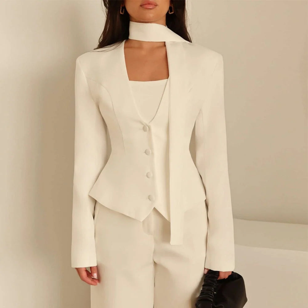 Long Sleeve Blazer Tailored Fit & Attached Scarf