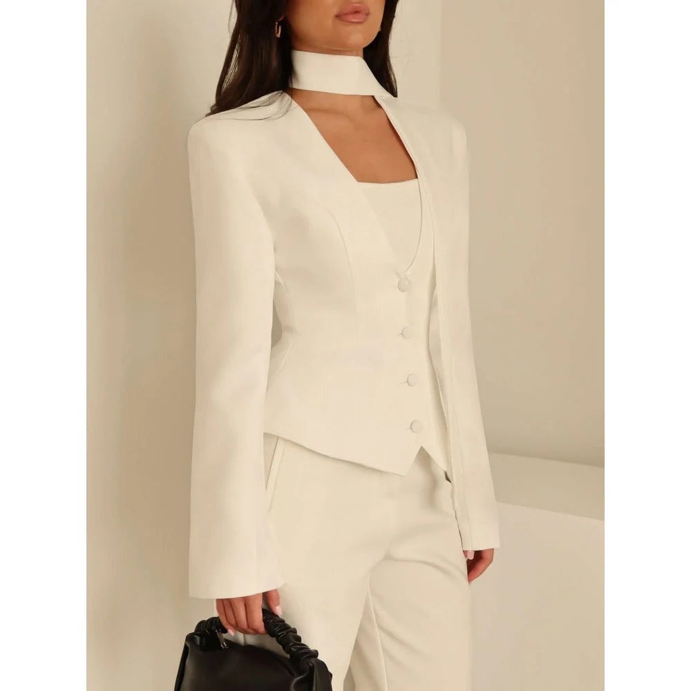 Long Sleeve Blazer Tailored Fit & Attached Scarf