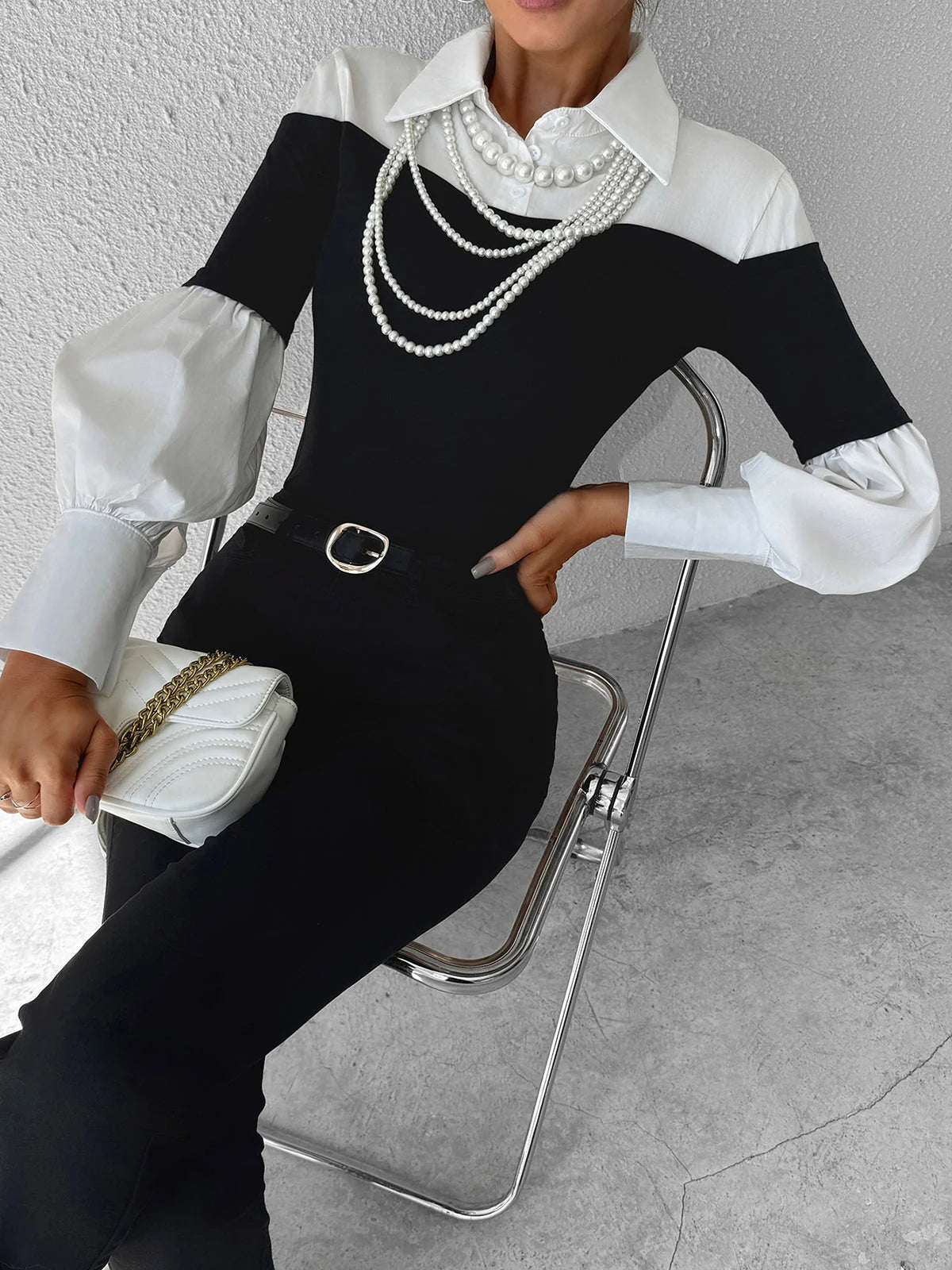 Long Sleeve Polo Shirt Cotton-Blend Contrast Trim