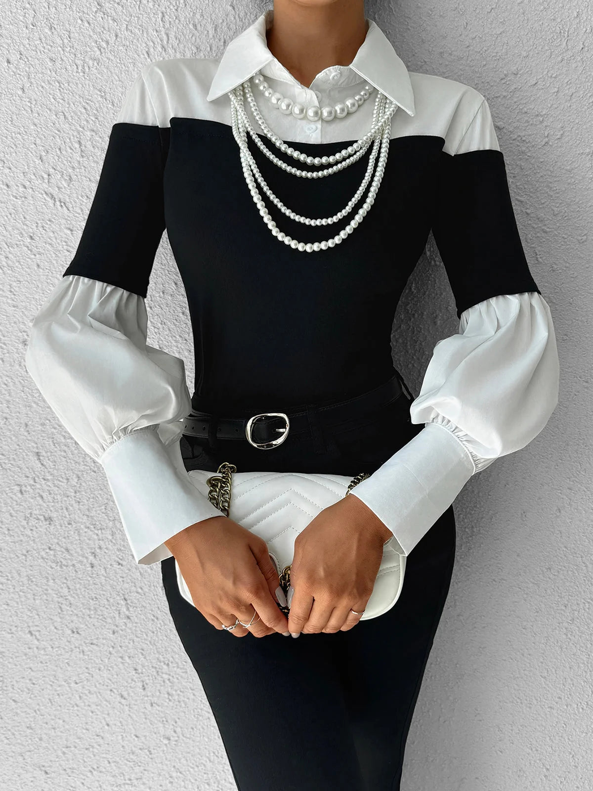 Long Sleeve Polo Shirt Cotton-Blend Contrast Trim